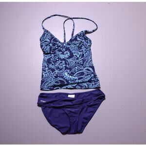 Speedo Women's Plus Size Swim Tankini Two Piece Set Blue Paisley size 14